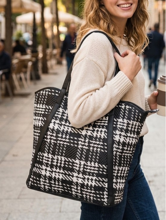 Waterproof Houndstooth Print Tote Bag Waterproof Houndstooth Print Tote Bag